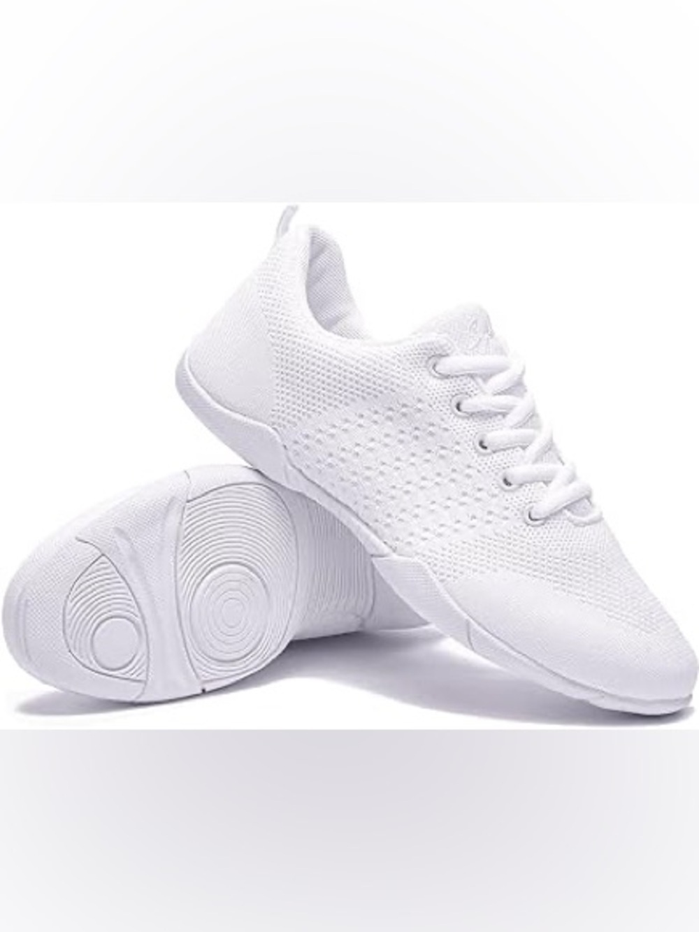 Women’s cheerleading and dance competition white knit sneakers